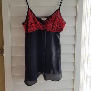 Vintage 90's Romantic Moods Sheer Black with Red Hearts Chemise Nightie Lingerie